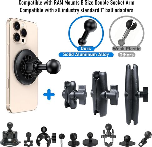 Magnetic Phone Mount Base for MagSafe, 1 Inch (25.4mm) Ball Adapter Fits B Size Double Socket Arms, 20x N52 Strong Magnets, Heavy Duty Anti-Slip Holder for Car Truck in Kuwait