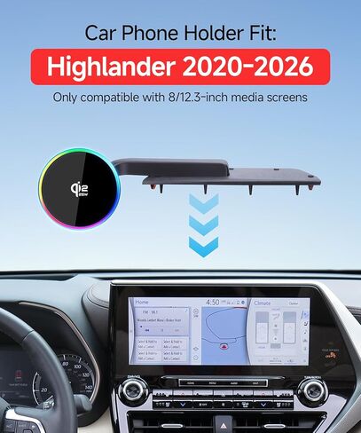 حامل هاتف شاحن سيارة لاسلكي سريع Qi2.2 Max 25W لشاشة 2020-2026 Toyota Highlander/Hybrid 8/12.3 بوصة، حامل هاتف مغناطيسي متوافق مع MagSafe in Kuwait