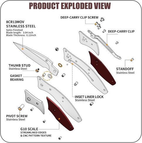 Vickay Pocket Knife, Folding Knife with Clip, EDC Knife for Men & Women, 3in 8Cr13MoV Stainless Steel Blade, G10 Handle, Liner Lock, Perfect for outdoor Camping, Tactical, Fishing and Hunting ( Black & Red ) in Kuwait
