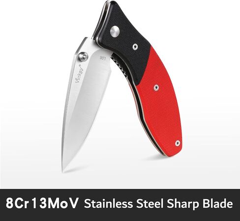Vickay Pocket Knife, Folding Knife with Clip, EDC Knife for Men & Women, 3in 8Cr13MoV Stainless Steel Blade, G10 Handle, Liner Lock, Perfect for outdoor Camping, Tactical, Fishing and Hunting ( Black & Red ) in Kuwait