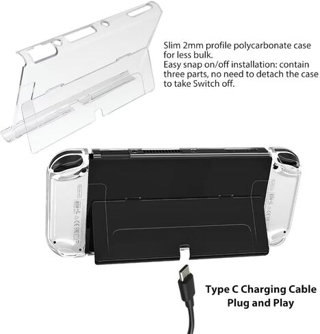 2023 New For Nintendo OLED Switch - 2023 New Clear Protective Shell Hard Case Cover and Black Carrying Bag and Screen Protector to Protects From Accidental Bumps, Scratches in Kuwait