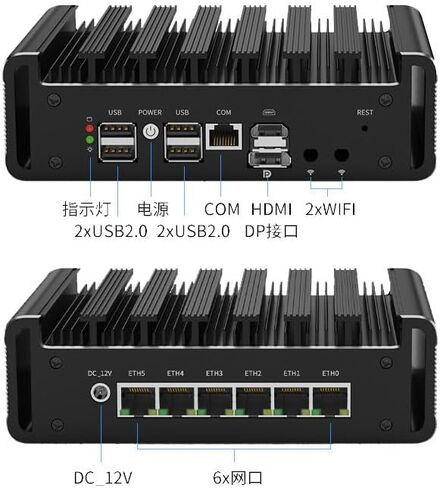 Fanless Mini PC Core i3 N300 8C/8T with 6 * 2.5G LANs,DDR5,4*USB2.0,4K HD DP,Mini Desktop Computer Support Dual Band WiFi for Industry Business,NO RAM NO SSD(M.2 Nvme) in Kuwait