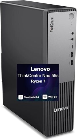 كمبيوتر سطح المكتب الصغير Lenovo ThinkCentre Neo 55s Business (AMD Ryzen 7 250، AMD Radeon 780M، 32GB DDR5، 2TB PCIe SSD، WiFi 6، Bluetooth 5.4، 200W PSU، RJ-45، 1 Display Port، Win 11 Pro) مع موسع منفذ USB DKZ in Kuwait