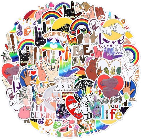 300 pcs ASL Stickers American Sign Language Stickers Waterproof PVC American Sign Language Sticker Set Vinyl Decals for Water Bottles Laptop Luggage Computer Classroom School Prizes Reward in Kuwait