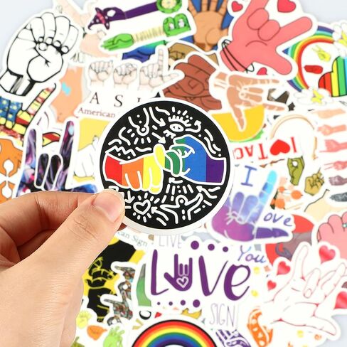 300 pcs ASL Stickers American Sign Language Stickers Waterproof PVC American Sign Language Sticker Set Vinyl Decals for Water Bottles Laptop Luggage Computer Classroom School Prizes Reward in Kuwait
