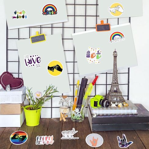300 pcs ASL Stickers American Sign Language Stickers Waterproof PVC American Sign Language Sticker Set Vinyl Decals for Water Bottles Laptop Luggage Computer Classroom School Prizes Reward in Kuwait
