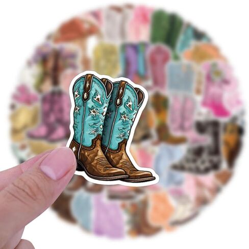 56Pcs Cowboy Boots Stickers Country Western Cowgirl Decals Waterproof Vinyl Water Bottle Sticker Pack for Laptop, Phone, Scrapbook, Skateboard, Guitar, Suitcase, Female Gift in Saudi Arabia