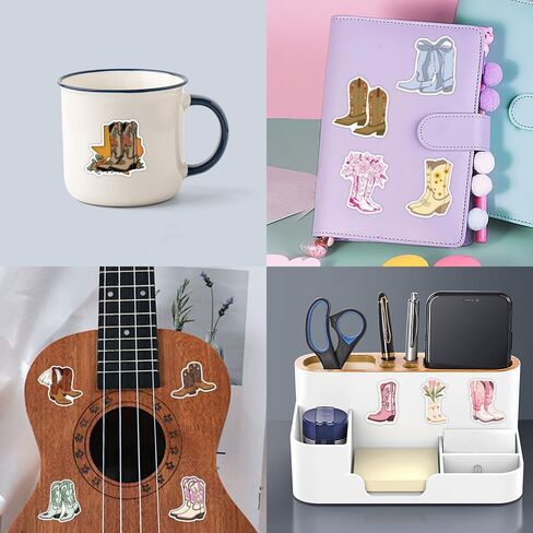 56Pcs Cowboy Boots Stickers Country Western Cowgirl Decals Waterproof Vinyl Water Bottle Sticker Pack for Laptop, Phone, Scrapbook, Skateboard, Guitar, Suitcase, Female Gift in Saudi Arabia