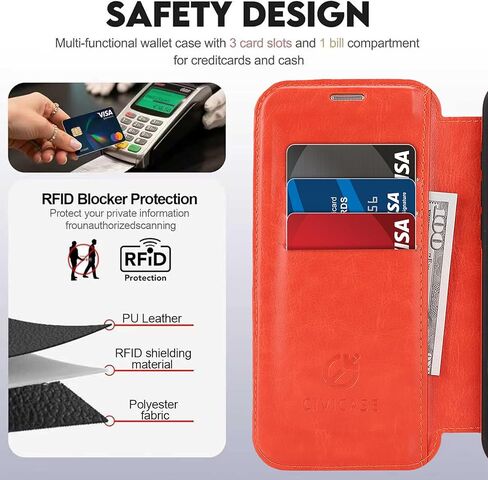 for iPhone 17 Pro Max Wallet Case with Stand,PU Leather Flip Credit Card Holder Slots (RFID Blocking),Compatible with Magsafe Magnetic Holder Phone Cover Women Men,Orange in Kuwait
