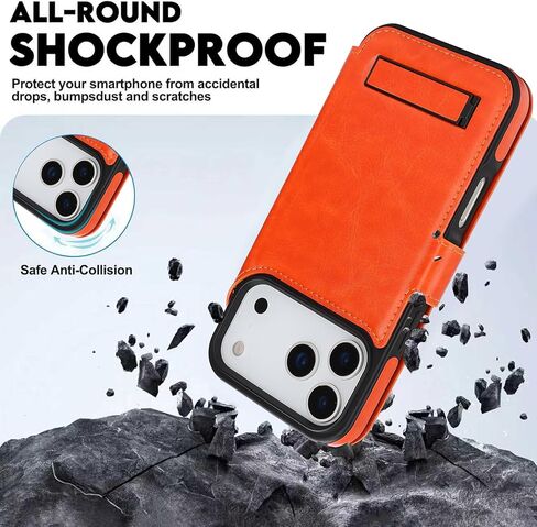 for iPhone 17 Pro Max Wallet Case with Stand,PU Leather Flip Credit Card Holder Slots (RFID Blocking),Compatible with Magsafe Magnetic Holder Phone Cover Women Men,Orange in Kuwait