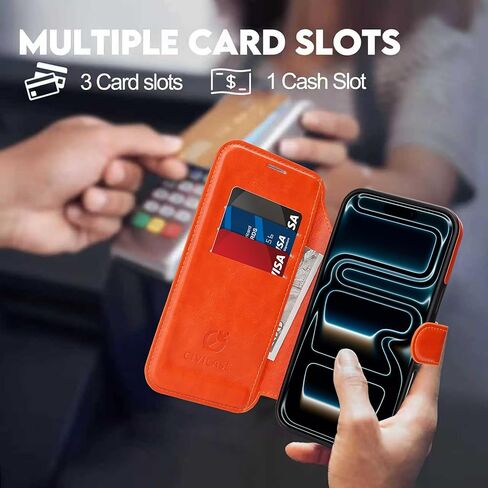 for iPhone 17 Pro Max Wallet Case with Stand,PU Leather Flip Credit Card Holder Slots (RFID Blocking),Compatible with Magsafe Magnetic Holder Phone Cover Women Men,Orange in Kuwait