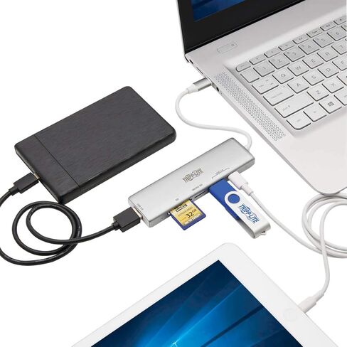 محول TRIPP LITE USB-C 3.1 متعدد المنافذ لنقل البيانات (2 USB-A، 1 USB-C، SD، Micro SD)، Thunderbolt 3، USB 3.1 Gen 1، 5 جيجابت في الثانية، فضي (U460-002-2AM-C1) in Kuwait
