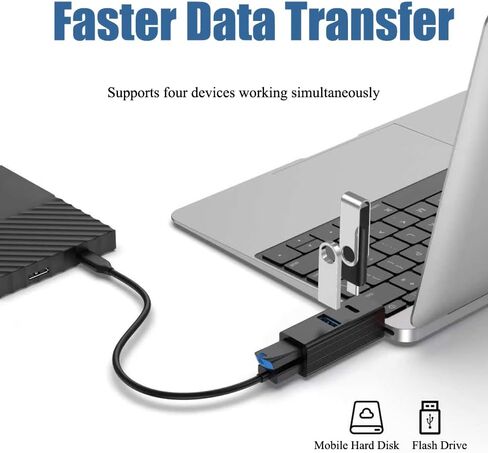 4-in-1 USB 3.0 Hub with Type-C Port, High-Speed USB Splitter, Plug and Play Multi-Port Adapter for Laptop and Desktop, No External Power Needed, Black in Kuwait