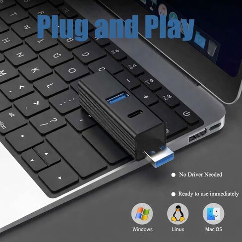 4-in-1 USB 3.0 Hub with Type-C Port, High-Speed USB Splitter, Plug and Play Multi-Port Adapter for Laptop and Desktop, No External Power Needed, Black in Kuwait