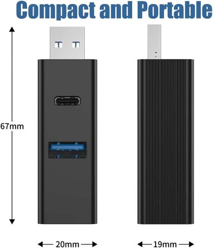 4-in-1 USB 3.0 Hub with Type-C Port, High-Speed USB Splitter, Plug and Play Multi-Port Adapter for Laptop and Desktop, No External Power Needed, Black in Kuwait