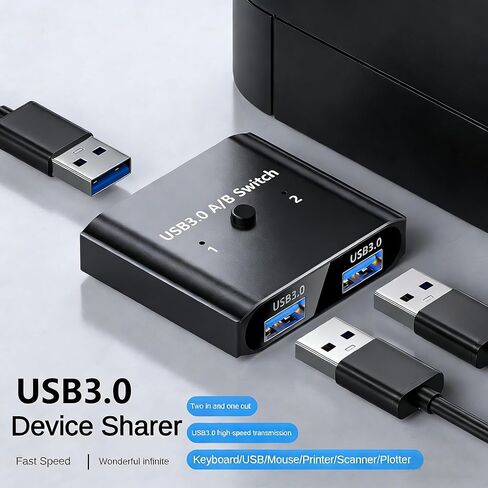 USB 3.0 Switch 2 لمشاركة الكمبيوتر، صندوق محول طرفي USB 3.0 للطابعة ولوحة المفاتيح والماوس والماسح الضوئي، محور USB 3.0 ثنائي الاتجاه متوافق مع نظام التشغيل Windows Mac Linux، التوصيل والتشغيل، لا حاجة إلى برنامج تشغيل in Kuwait