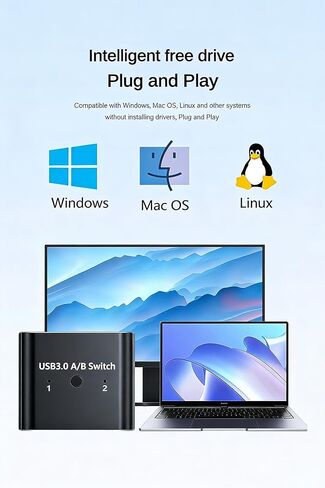 USB 3.0 Switch 2 لمشاركة الكمبيوتر، صندوق محول طرفي USB 3.0 للطابعة ولوحة المفاتيح والماوس والماسح الضوئي، محور USB 3.0 ثنائي الاتجاه متوافق مع نظام التشغيل Windows Mac Linux، التوصيل والتشغيل، لا حاجة إلى برنامج تشغيل in Kuwait