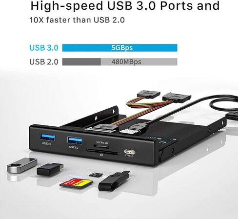 لوحة أمامية معدنية من النوع C وUSB 3.0 من النوع A بسرعة 5 جيجابت في الثانية وقارئ بطاقات Micro SD/TF لملحقات الكمبيوتر لخليج محرك الأقراص المرنة مقاس 3.5 بوصة in Kuwait
