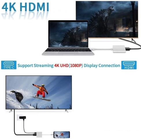 محول USB C إلى 4K HDMI محول PD HDTV متوافق مع Samsung Galaxy S24/S23/S22، ومنفذ شاحن TV Video Hub Type-C محول جهاز العرض in Kuwait