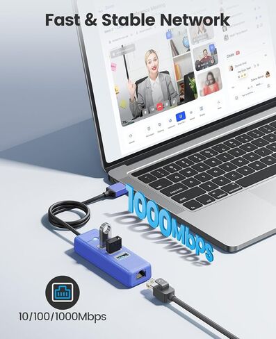 USB Hub Ethernet، 4 منافذ USB 3.0، محول USB-A إلى Gigabit Ethernet مع 3 محاور USB 3.0 لأجهزة الكمبيوتر المحمول، USB Hub 3.0 مع RJ45 10/100/1000 جيجابت in Kuwait