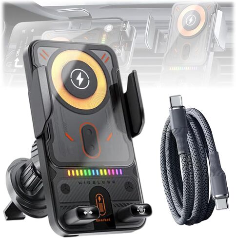 2026 New Cool Car Wireless Fast Charging Holder: Drive Smarter, Charge Faster, 15W Auto-Clamping Wireless Car Charger Mount, 90° Switch Between Horizontal Vertical for Smart Phones (Black) in Kuwait