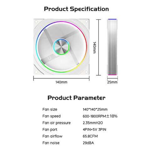 Transwarp 140mm ARGB Case Fan، Infinity Mirror 5V ARGB PWM Case Fan 140mm حزمة واحدة، مناسبة لحالة الكمبيوتر PC Cooling FansWhite-140mm in Kuwait