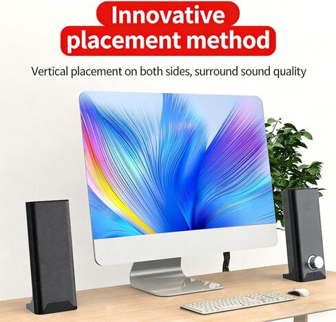 2 in 1 Computer Speaker, USB Plug and Play 3.5mm Sound Input with Volume Knob, for PC Laptop Desktop Display in Kuwait