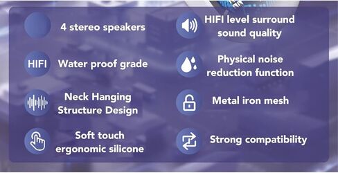 مكبر صوت لاسلكي بشريط حول الرقبة من Yosoo Health Gear، صوت ستيريو ثلاثي الأبعاد مع ميكروفون مدمج، زمن وصول منخفض، وقت تشغيل 12 ساعة، شحن سريع من النوع C، يمكن ارتداؤه للألعاب والتلفزيون والمنزل والخارج. in Kuwait