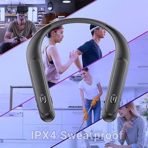 مكبر صوت لاسلكي بشريط حول الرقبة من Yosoo Health Gear، صوت ستيريو ثلاثي الأبعاد مع ميكروفون مدمج، زمن وصول منخفض، وقت تشغيل 12 ساعة، شحن سريع من النوع C، يمكن ارتداؤه للألعاب والتلفزيون والمنزل والخارج. in Kuwait
