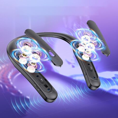 مكبر صوت لاسلكي بشريط حول الرقبة من Yosoo Health Gear، صوت ستيريو ثلاثي الأبعاد مع ميكروفون مدمج، زمن وصول منخفض، وقت تشغيل 12 ساعة، شحن سريع من النوع C، يمكن ارتداؤه للألعاب والتلفزيون والمنزل والخارج. in Kuwait