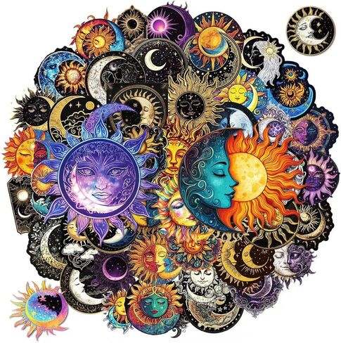 50 Pcs Creative Black Moon and Sun Graffiti Stickers for Scrapbook, Journal, Laptop, Water Bottle, DIY Crafts in Kuwait