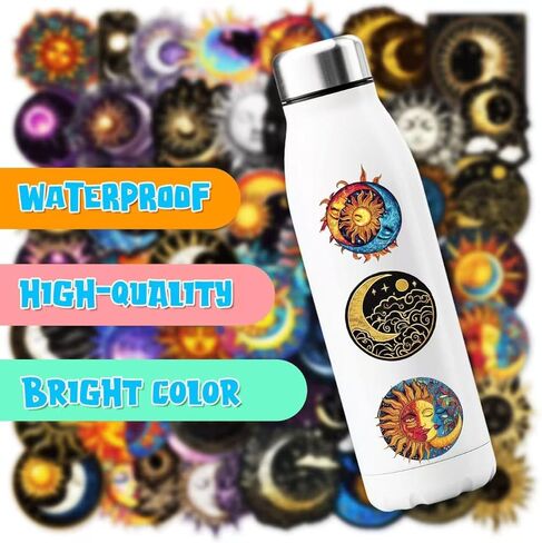 50 Pcs Creative Black Moon and Sun Graffiti Stickers for Scrapbook, Journal, Laptop, Water Bottle, DIY Crafts in Kuwait