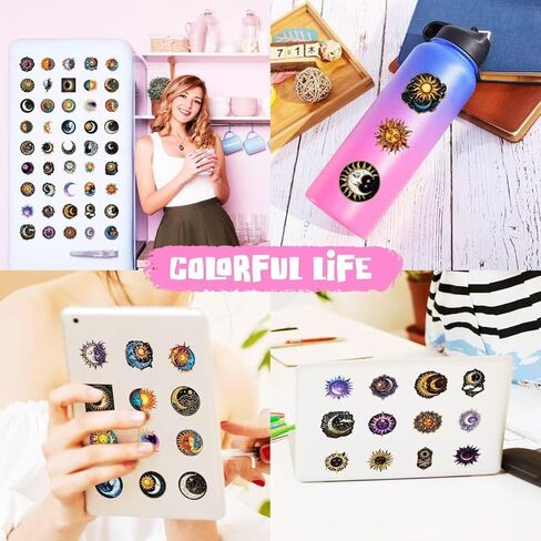 50 Pcs Creative Black Moon and Sun Graffiti Stickers for Scrapbook, Journal, Laptop, Water Bottle, DIY Crafts in Kuwait