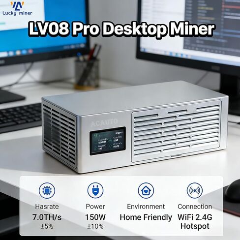 New Lucky Miner LV08 Pro Bitcoin Miner, 7.0TH/s, 150W, SHA-256 ASIC Open-Source Solo Miner, WiFi 2.4G & Hotspot, Support BTC/BCH/BSV & More, for Home & Office Mining, in Stock in Kuwait