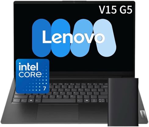 Lenovo V15 Gen 5 15.6" FHD Business Laptop — Intel Core 7 (10 core, up to 5.2GHz), 16GB DDR5 RAM, 1TB Storage(512GB SSD & 500GB External), Intel Graphics, Windows 11 Pro, Earphone Jack in Kuwait