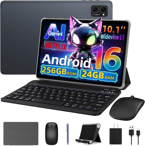 Android 16 Tablet 2026, Android Tablet with Pen and Keyboard, Gemini Ai, 24GB +256GB/2TB, 8MP AI Camera, Widevine L1, Fast Charge, 2 in 1 with Mouse and Stand, 4 Year Warranty in Kuwait