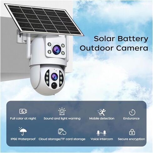8MP واي فاي كاميرا تعمل بالطاقة الشمسية في الهواء الطلق كاميرا مراقبة CCTV مع لوحة طاقة شمسية عدسة مزدوجة PTZ للرؤية الليلية حماية الأمن (كاميرا 6MP) in Kuwait