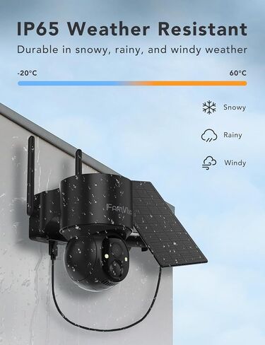 2K Solar Security Cameras Wireless Outdoor, 360°PTZ Battery Powered Cameras for Home Security, 2.4G WiFi Outdoor Camera with Color Night Vision, IP66 Waterproof, Motion Sensor Alarm, Black-4P in Kuwait