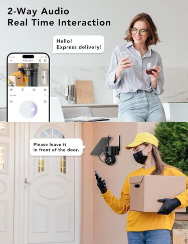 2K Solar Security Cameras Wireless Outdoor, 360°PTZ Battery Powered Cameras for Home Security, 2.4G WiFi Outdoor Camera with Color Night Vision, IP66 Waterproof, Motion Sensor Alarm, Black-4P in Kuwait