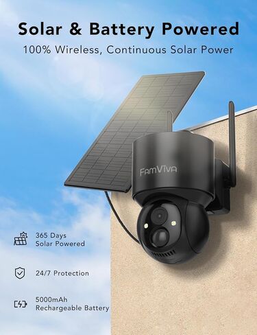 2K Solar Security Cameras Wireless Outdoor, 360°PTZ Battery Powered Cameras for Home Security, 2.4G WiFi Outdoor Camera with Color Night Vision, IP66 Waterproof, Motion Sensor Alarm, Black-4P in Kuwait