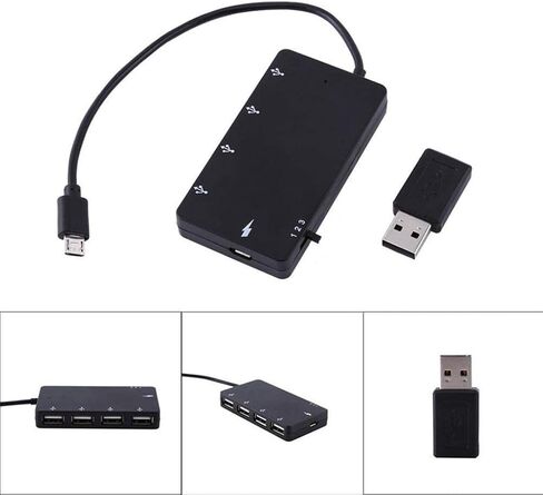 محول USB صغير من ذكر إلى أنثى إلى 4 منافذ USB2.0 لشحن الطاقة مع موصل USB 2.0 إلى Micro USB للهواتف اللوحية التي تعمل بنظام Android in Kuwait