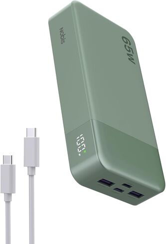 شاحن محمول من NOBIS، بنك طاقة بقدرة 65 وات 20000 مللي أمبير في الساعة، شحن سريع PD QC، 2 USB-C (داخل/خارج) وحزمة بطارية 2 USB-A مع شاشة رقمية للهاتف المحمول و17 سماعات أذن للكمبيوتر اللوحي in Kuwait