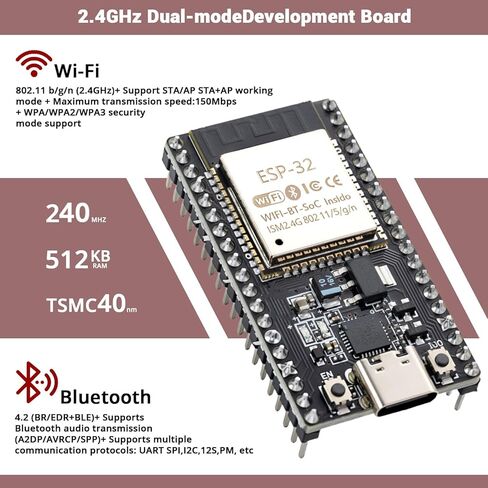 12-Pack ESP32 Development Board, Compatible with DevKitC-32 Module - Dual-Core WiFi + Bluetooth with Type-C, 38-Pin GPIO for Arduino IDE, IoT, Smart Home in Kuwait