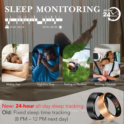 Smart Health Ring 2.0 for Women Men, Slim Scratch & Fingerprint Resistant Design, Efficient Chip Fitness Tracker, Monitors Heart, Blood Oxygen & Pressure, Sleep, Steps, Waterproof, Rose Gold 8 in Kuwait