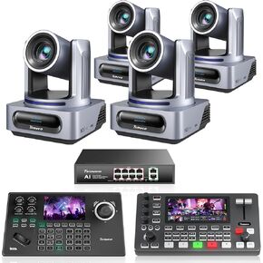 مجموعة/مجموعة كاميرا Tenveo 4K NDI PTZ - 4 كاميرات تتبع AI 20X (SDI/LAN/HDMI/USB3.0)، وحدة تحكم عصا التحكم NDI بشاشة 5 بوصات، محول فيديو 4K HDMI SDI ومحول شبكة Gigabit PoE بـ 8 منافذ in Kuwait
