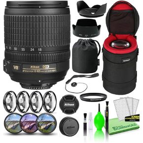 Nikon AF-S DX NIKKOR 18-105mm f/3.5-5.6G ED VR Lens USA Model (2179) Bundle Package with Padded Lens Case + Macro Filter Kit + UV, CPL, FL Lens Filters + Tulip Hood + Lens Cap Keeper + Cleaning Kit in Saudi Arabia