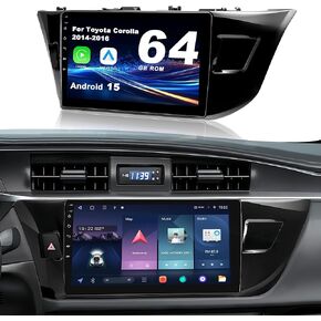 راديو سيارة Android 15 لسيارة Toyota Corolla 2014-2016: 10.2 بوصة 4 جيجابايت + 64 جيجابايت ترقية ستيريو السيارة CarPlay اللاسلكي وAndroid Auto مع WiFi 6، Bluetooth، GPS، FM/RDS، EQ، SWC، كاميرا احتياطية 1080P in Kuwait