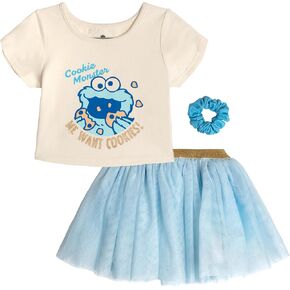 Sesame Street 3pc T-Shirt, Skirt & Scrunchie Set Infant to Little Kid Sizes (12 Months - 7-8) in Saudi Arabia