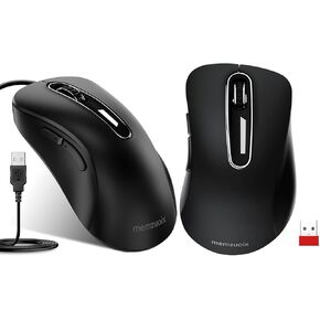 memzuoix 2.4G ماوس لاسلكي + ماوس USB سلكي لأجهزة الكمبيوتر المحمول، سطح المكتب، الكمبيوتر الشخصي، MacBook- 2 حزمة (أسود) in Kuwait