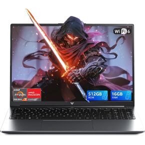 KAIGERR 2026 Laptop, AMD Ryzen 7 7735HS (8C/16T, Up to 4.75GHz), 16GB DDR5 512GB NVMe SSD Laptop Computer, Up to 4TB, 16-inch FHD Display, WiFi 6, Backlit KB, Type-C, Dual Fans in Kuwait